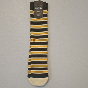Stance Casual Striped Socks - Olive Green, Yellow, Cream, Mens L 9-13, Cotton